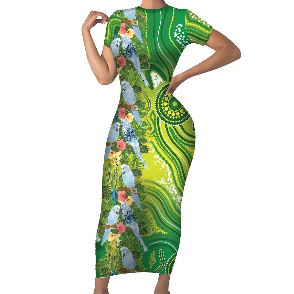 Budgerigar Australia Short Sleeve Bodycon Dress Aussie Common Parakeet Indigenous Art - Aussie Hoodie