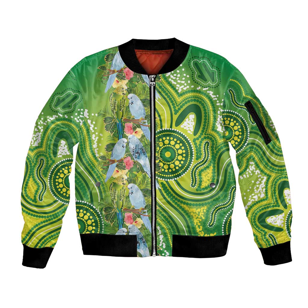 Budgerigar Australia Sleeve Zip Bomber Jacket Aussie Common Parakeet Indigenous Art - Aussie Hoodie