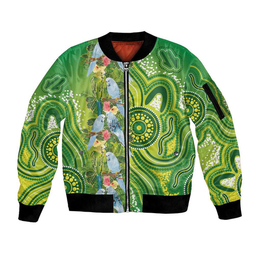 Budgerigar Australia Sleeve Zip Bomber Jacket Aussie Common Parakeet Indigenous Art - Aussie Hoodie