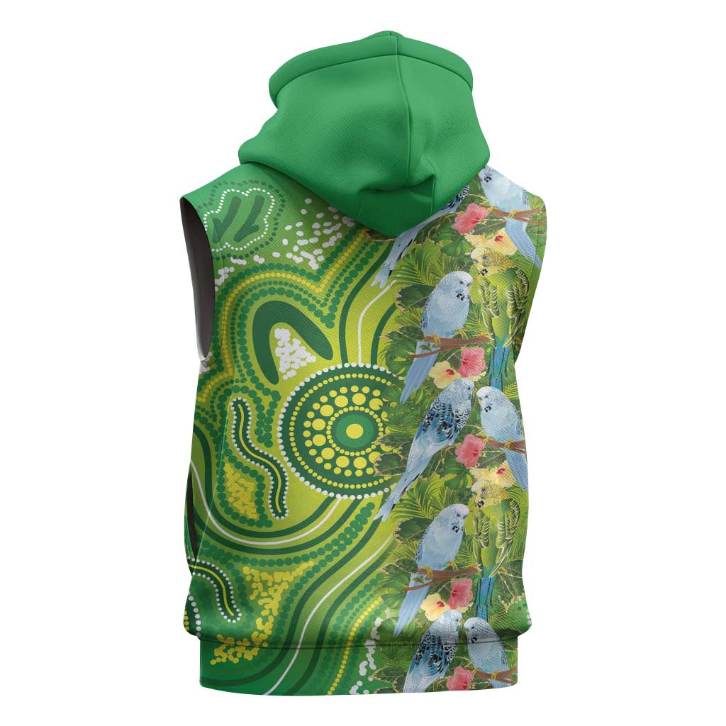 Budgerigar Australia Sleeveless Hoodie Aussie Common Parakeet Indigenous Art - Aussie Hoodie