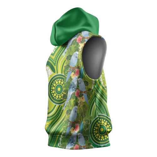 Budgerigar Australia Sleeveless Hoodie Aussie Common Parakeet Indigenous Art - Aussie Hoodie