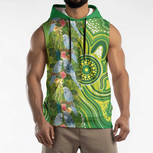 Budgerigar Australia Sleeveless Hoodie Aussie Common Parakeet Indigenous Art - Aussie Hoodie