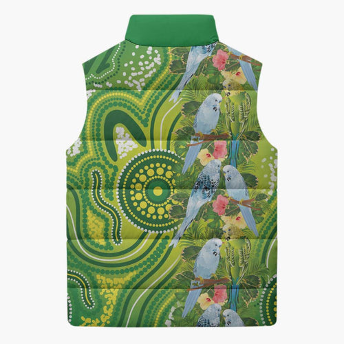 Budgerigar Australia Sleeveless Puffer Jacket Aussie Common Parakeet Indigenous Art - Aussie Hoodie