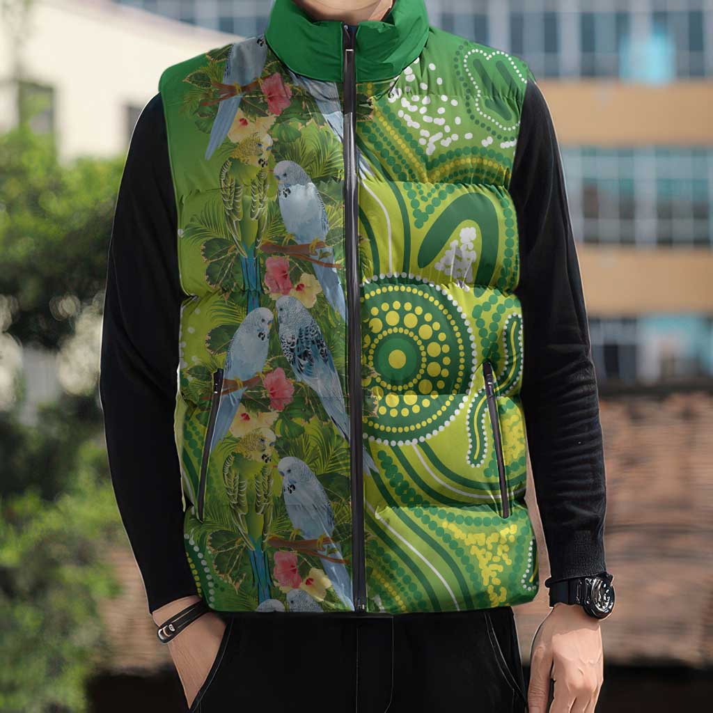 Budgerigar Australia Sleeveless Puffer Jacket Aussie Common Parakeet Indigenous Art - Aussie Hoodie