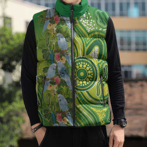 Budgerigar Australia Sleeveless Puffer Jacket Aussie Common Parakeet Indigenous Art - Aussie Hoodie