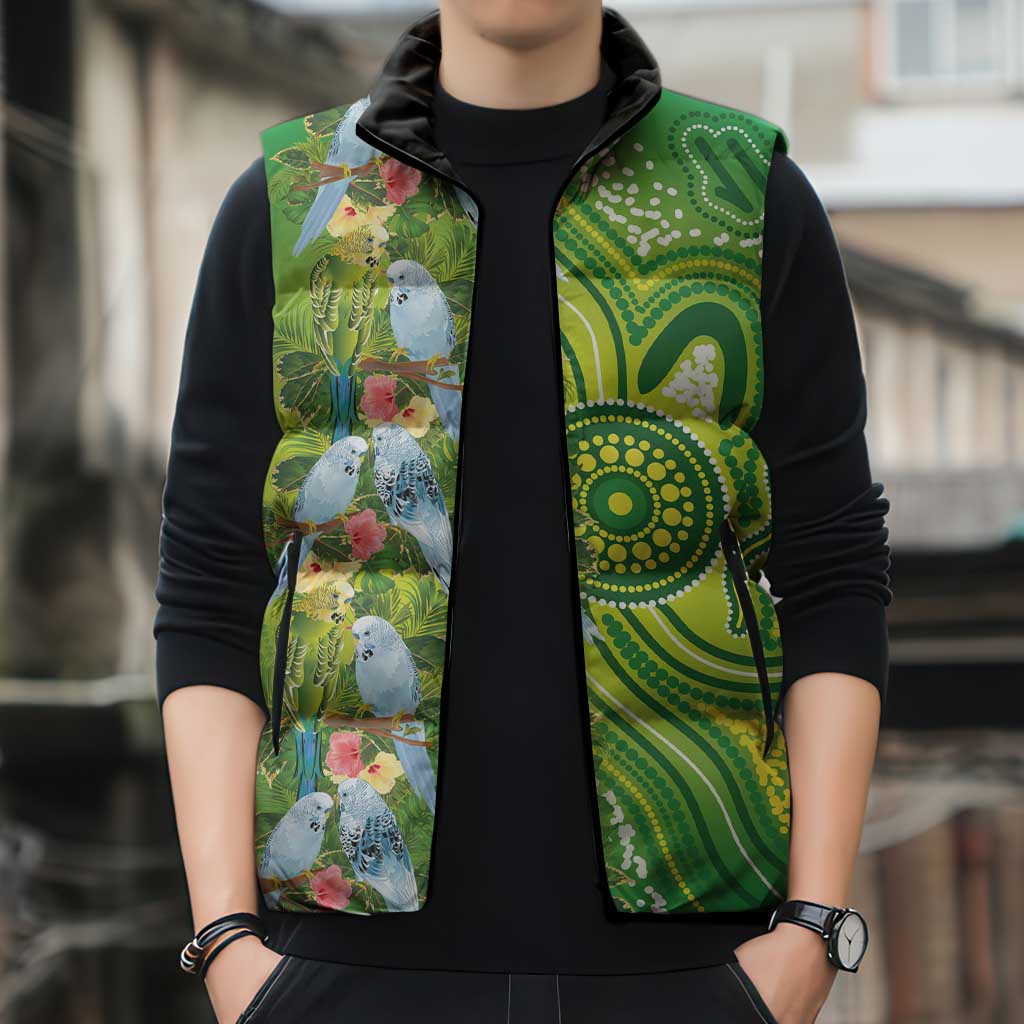 Budgerigar Australia Sleeveless Puffer Jacket Aussie Common Parakeet Indigenous Art - Aussie Hoodie