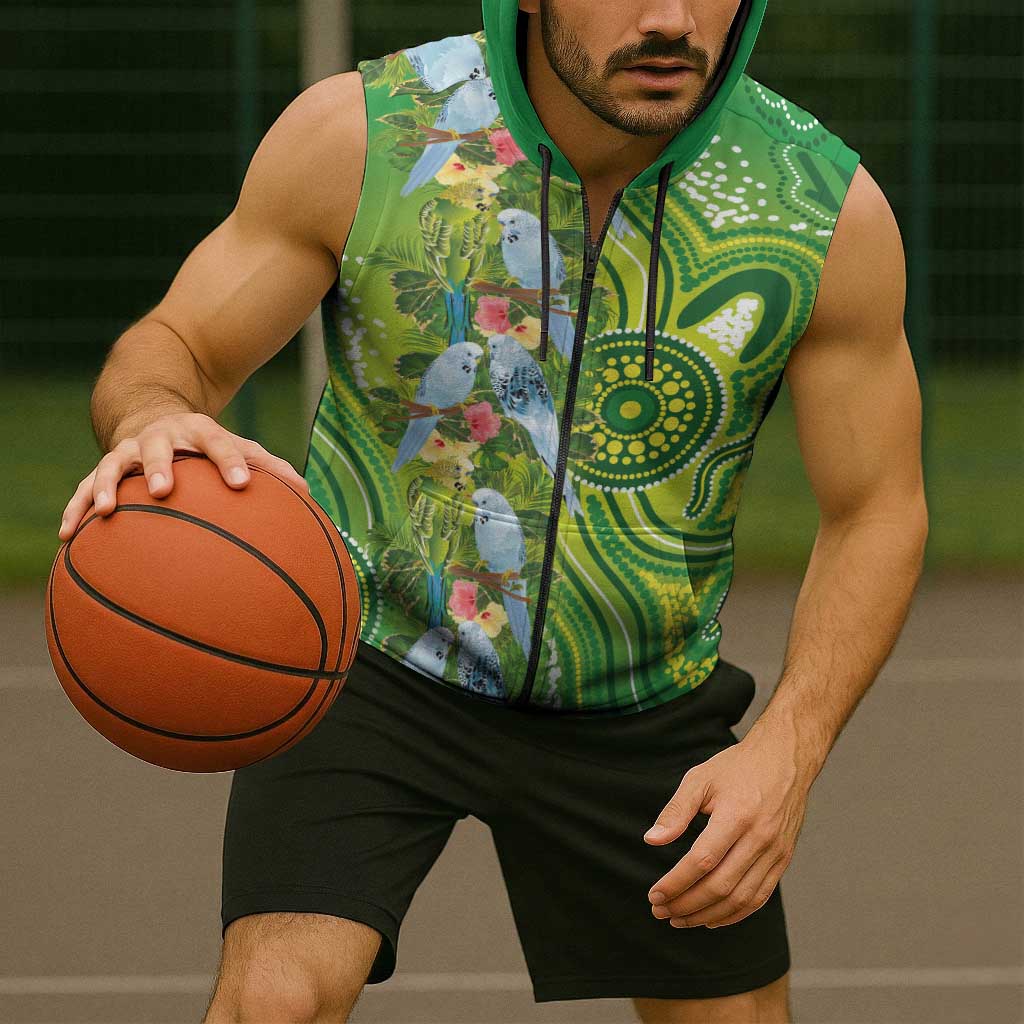 Budgerigar Australia Sleeveless Zip Hoodie Aussie Common Parakeet Indigenous Art LT14