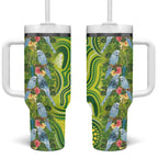 Budgerigar Australia Tumbler With Handle Aussie Common Parakeet Indigenous Art - Aussie Hoodie