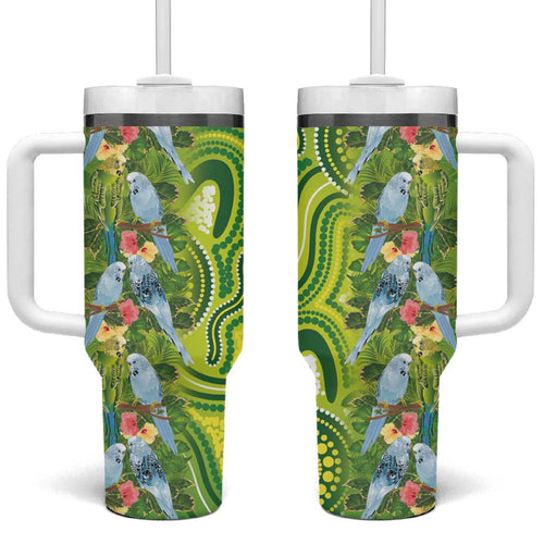 Budgerigar Australia Tumbler With Handle Aussie Common Parakeet Indigenous Art - Aussie Hoodie