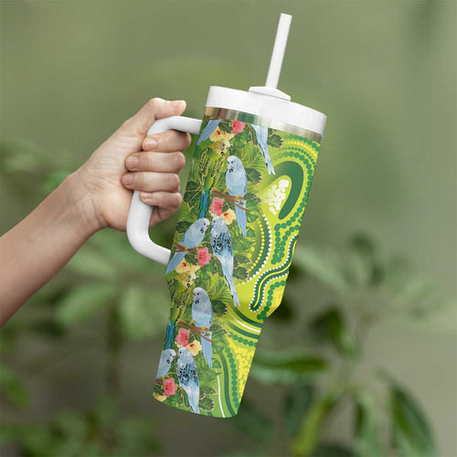 Budgerigar Australia Tumbler With Handle Aussie Common Parakeet Indigenous Art - Aussie Hoodie