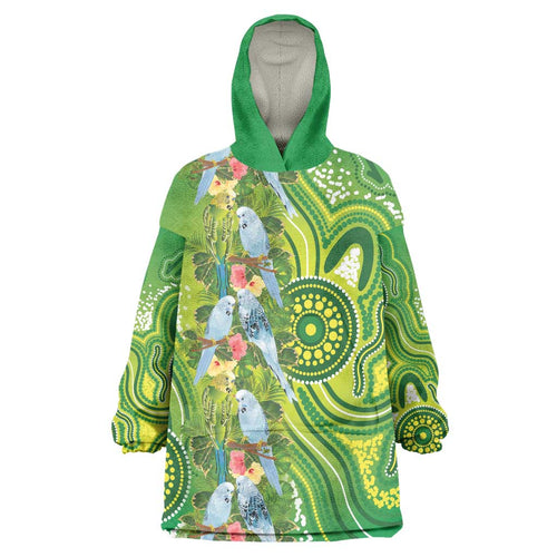 Budgerigar Australia Wearable Blanket Hoodie Aussie Common Parakeet Indigenous Art - Aussie Hoodie