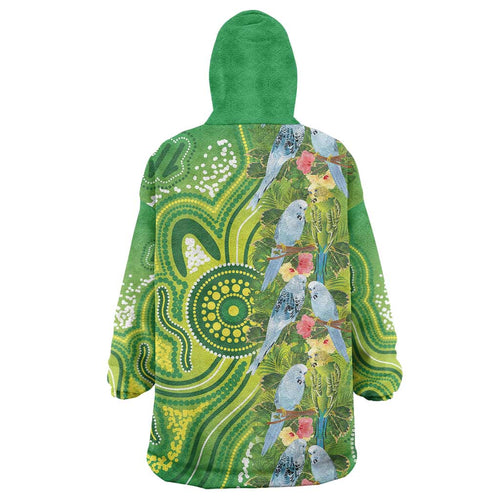 Budgerigar Australia Wearable Blanket Hoodie Aussie Common Parakeet Indigenous Art - Aussie Hoodie