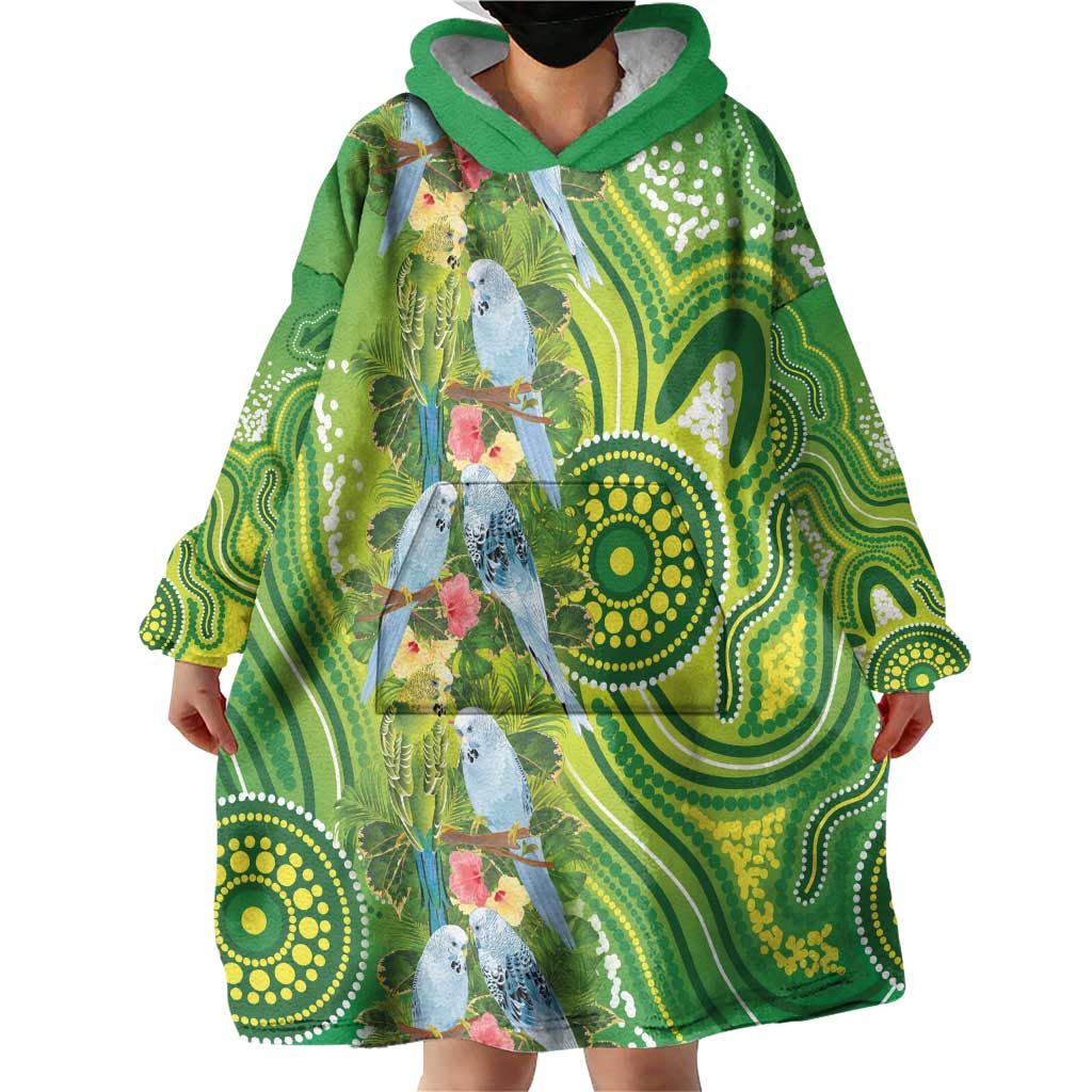Budgerigar Australia Wearable Blanket Hoodie Aussie Common Parakeet Indigenous Art - Aussie Hoodie