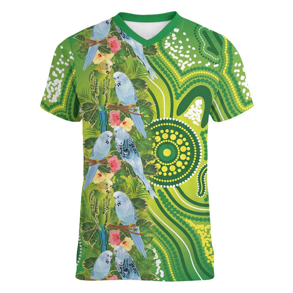Budgerigar Australia Women V-Neck T-Shirt Aussie Common Parakeet Indigenous Art - Aussie Hoodie