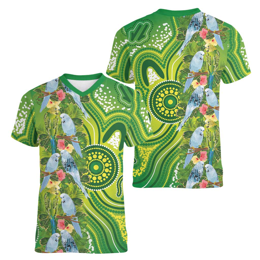 Budgerigar Australia Women V-Neck T-Shirt Aussie Common Parakeet Indigenous Art - Aussie Hoodie