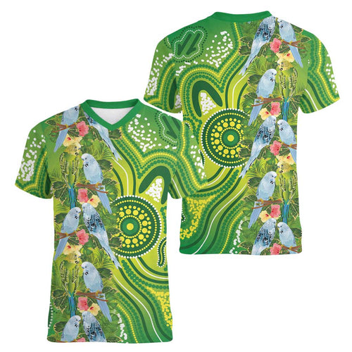 Budgerigar Australia Women V-Neck T-Shirt Aussie Common Parakeet Indigenous Art - Aussie Hoodie