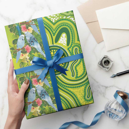 Budgerigar Australia Wrapping Paper Aussie Common Parakeet Indigenous Art - Aussie Hoodie