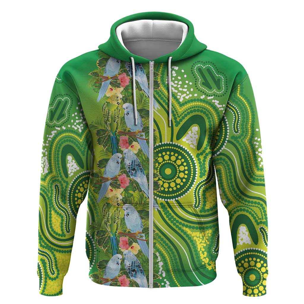 Budgerigar Australia Zip Hoodie Aussie Common Parakeet Indigenous Art - Aussie Hoodie