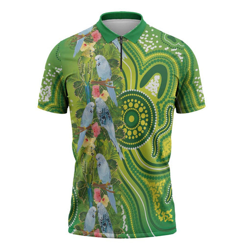 Budgerigar Australia Zipper Polo Shirt Aussie Common Parakeet Indigenous Art - Aussie Hoodie