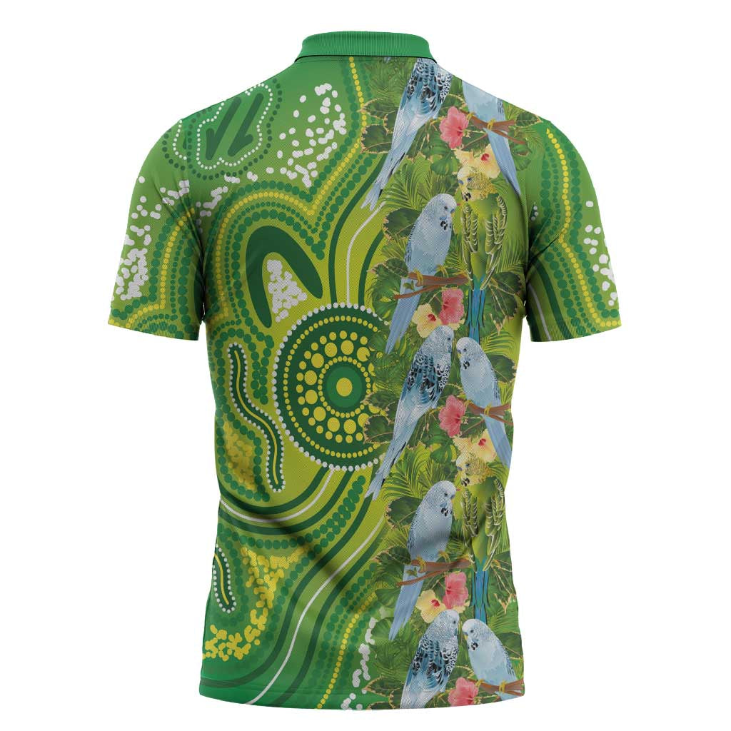 Budgerigar Australia Zipper Polo Shirt Aussie Common Parakeet Indigenous Art - Aussie Hoodie