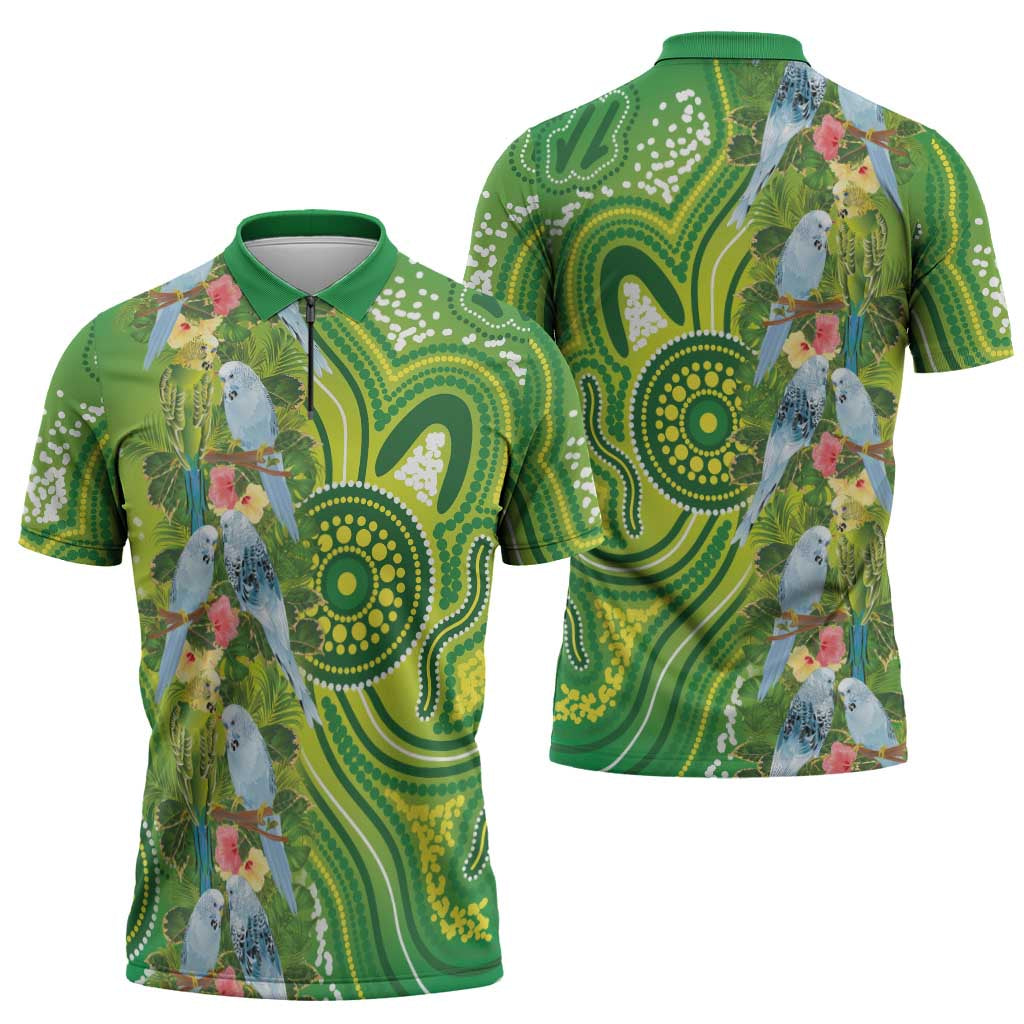 Budgerigar Australia Zipper Polo Shirt Aussie Common Parakeet Indigenous Art - Aussie Hoodie