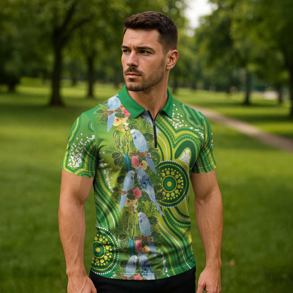 Budgerigar Australia Zipper Polo Shirt Aussie Common Parakeet Indigenous Art - Aussie Hoodie