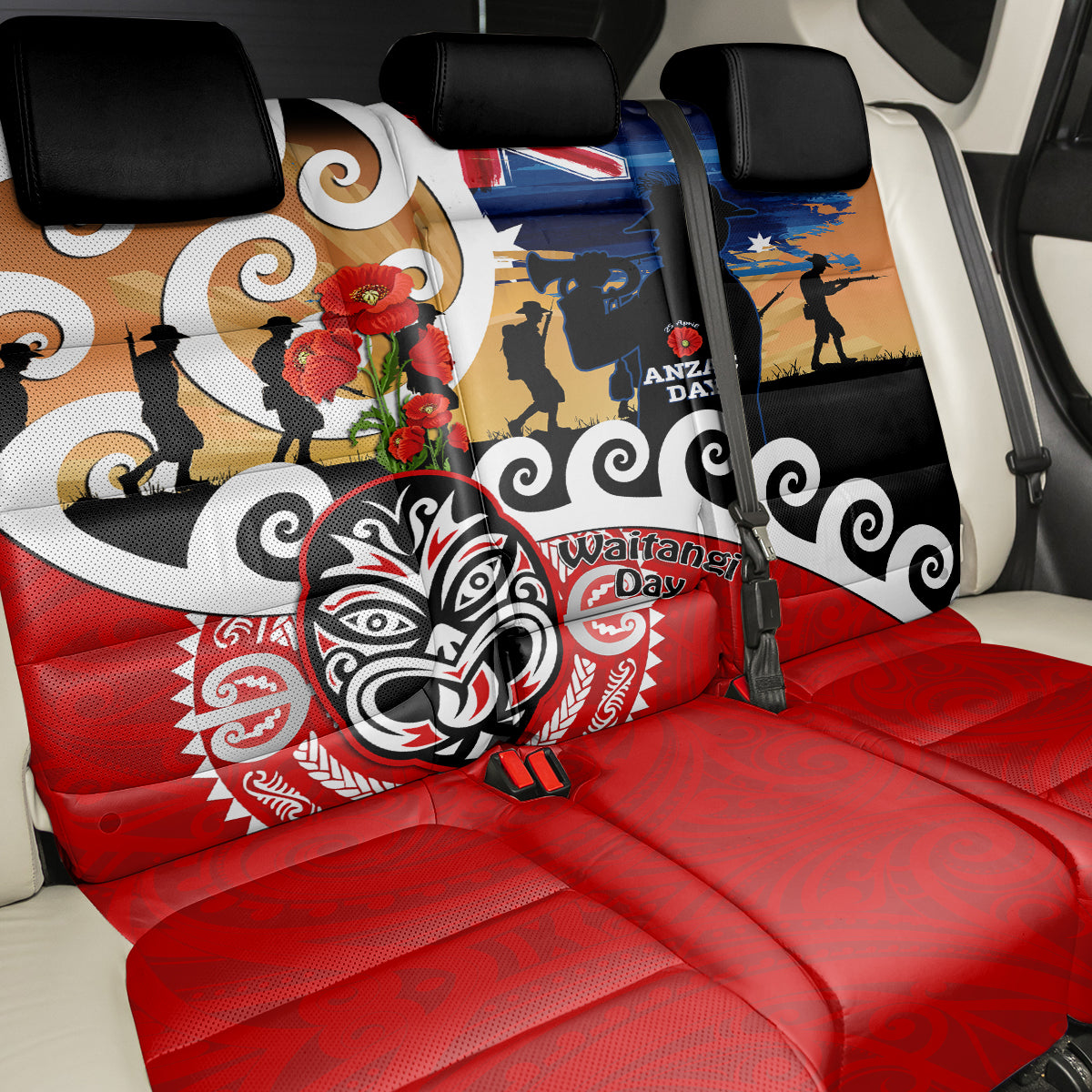 New Zealand Waitangi And ANZAC Day Back Car Seat Cover Aotearoa Maori Tiki With Last Post
