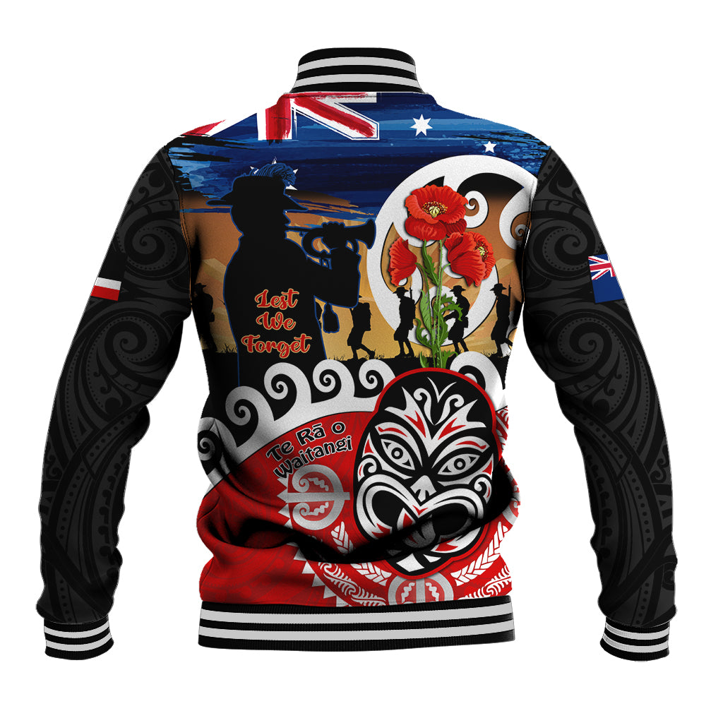 New Zealand Waitangi And ANZAC Day Baseball Jacket Aotearoa Maori Tiki With Last Post