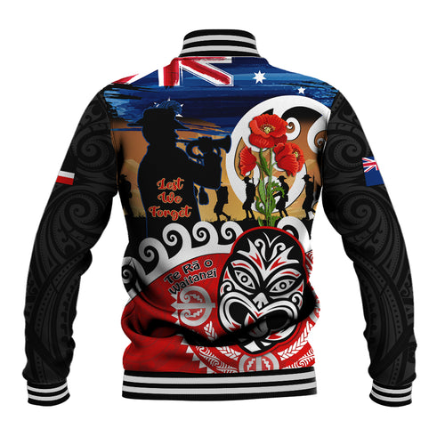 New Zealand Waitangi And ANZAC Day Baseball Jacket Aotearoa Maori Tiki With Last Post