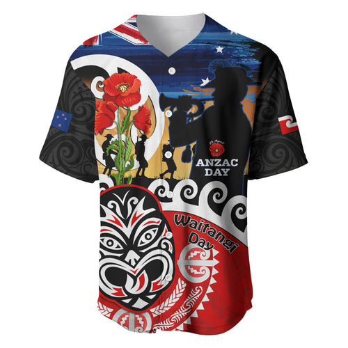 New Zealand Waitangi And ANZAC Day Baseball Jersey Aotearoa Maori Tiki With Last Post