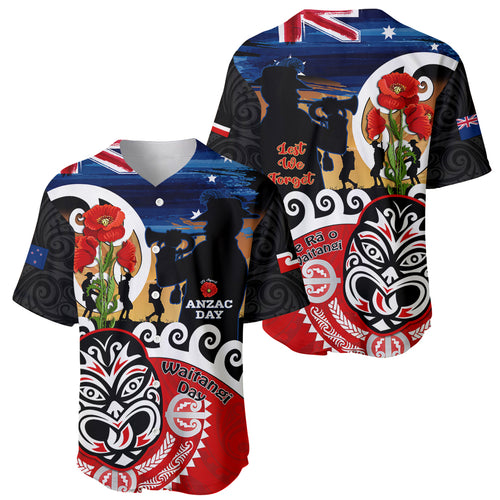 New Zealand Waitangi And ANZAC Day Baseball Jersey Aotearoa Maori Tiki With Last Post