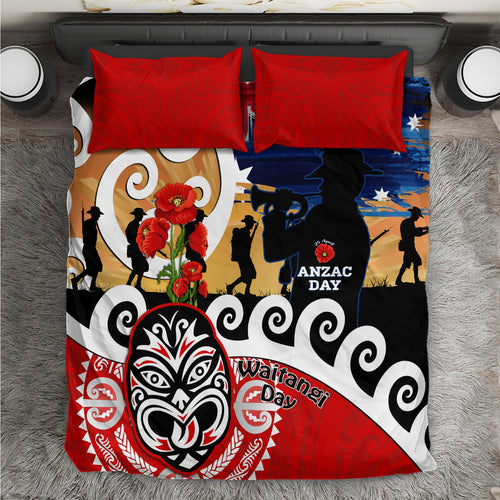 New Zealand Waitangi And ANZAC Day Bedding Set Aotearoa Maori Tiki With Last Post