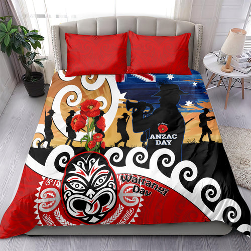 New Zealand Waitangi And ANZAC Day Bedding Set Aotearoa Maori Tiki With Last Post