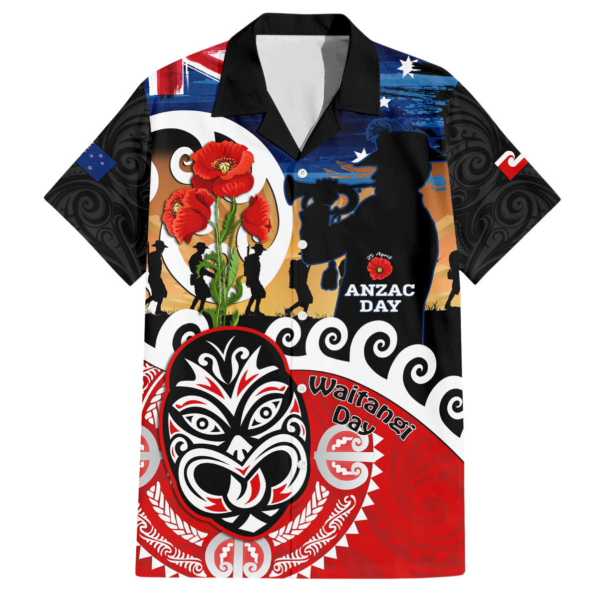 New Zealand Waitangi And ANZAC Day Hawaiian Shirt Aotearoa Maori Tiki With Last Post