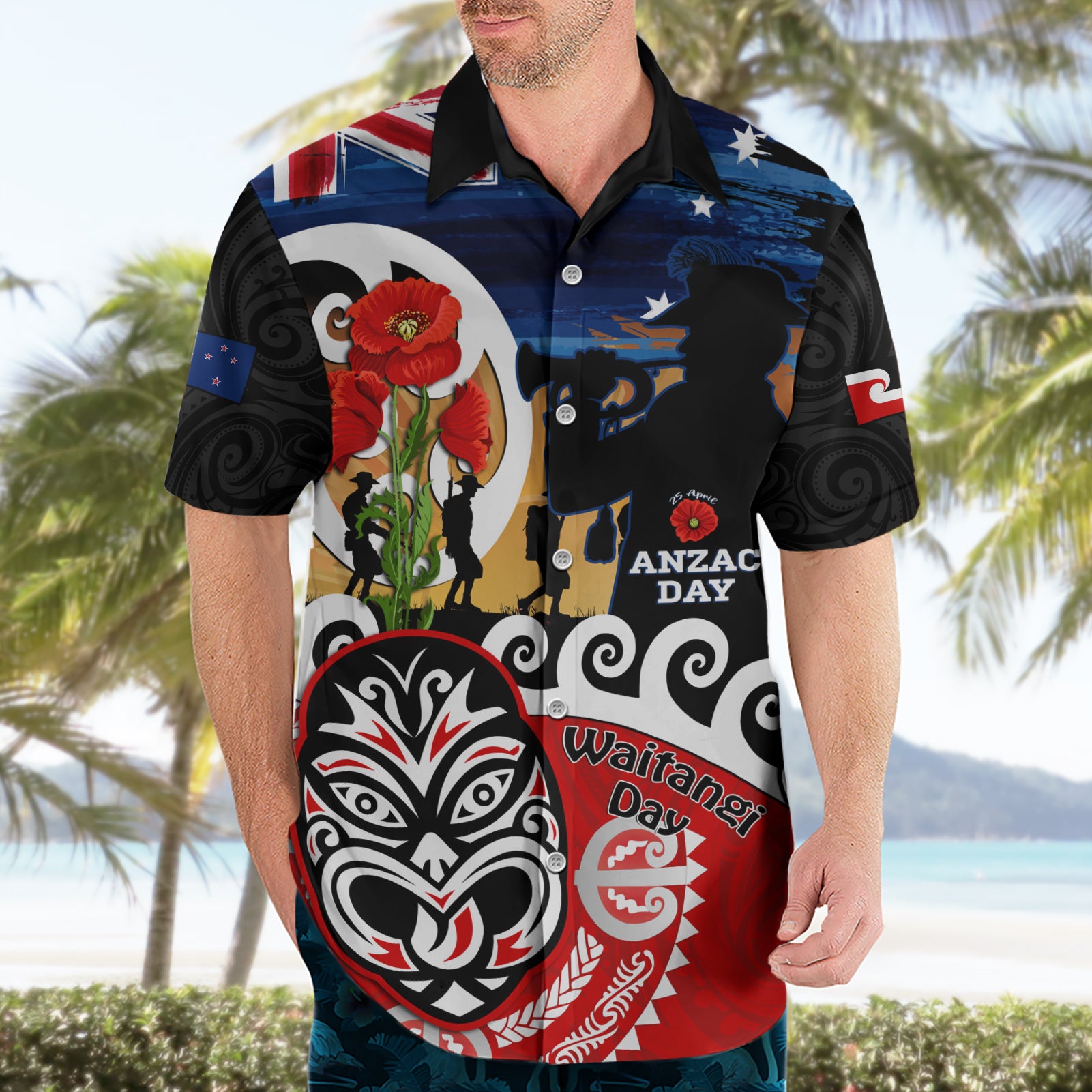 New Zealand Waitangi And ANZAC Day Hawaiian Shirt Aotearoa Maori Tiki With Last Post
