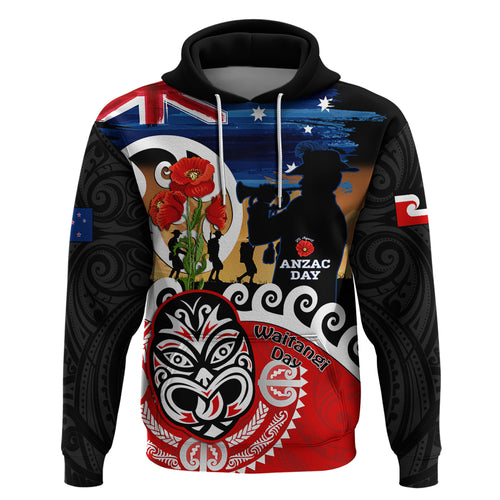New Zealand Waitangi And ANZAC Day Hoodie Aotearoa Maori Tiki With Last Post