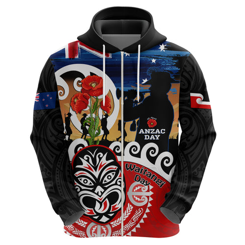 New Zealand Waitangi And ANZAC Day Hoodie Aotearoa Maori Tiki With Last Post