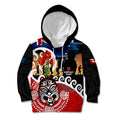 New Zealand Waitangi And ANZAC Day Kid Hoodie Aotearoa Maori Tiki With Last Post