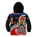 New Zealand Waitangi And ANZAC Day Kid Hoodie Aotearoa Maori Tiki With Last Post