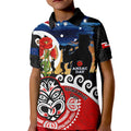 New Zealand Waitangi And ANZAC Day Kid Polo Shirt Aotearoa Maori Tiki With Last Post