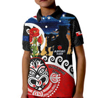 New Zealand Waitangi And ANZAC Day Kid Polo Shirt Aotearoa Maori Tiki With Last Post