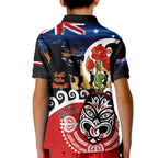 New Zealand Waitangi And ANZAC Day Kid Polo Shirt Aotearoa Maori Tiki With Last Post