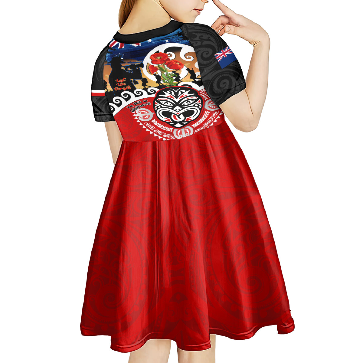 New Zealand Waitangi And ANZAC Day Kid Short Sleeve Dress Aotearoa Maori Tiki With Last Post