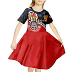 New Zealand Waitangi And ANZAC Day Kid Short Sleeve Dress Aotearoa Maori Tiki With Last Post