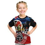 New Zealand Waitangi And ANZAC Day Kid T Shirt Aotearoa Maori Tiki With Last Post