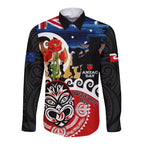 New Zealand Waitangi And ANZAC Day Long Sleeve Button Shirt Aotearoa Maori Tiki With Last Post