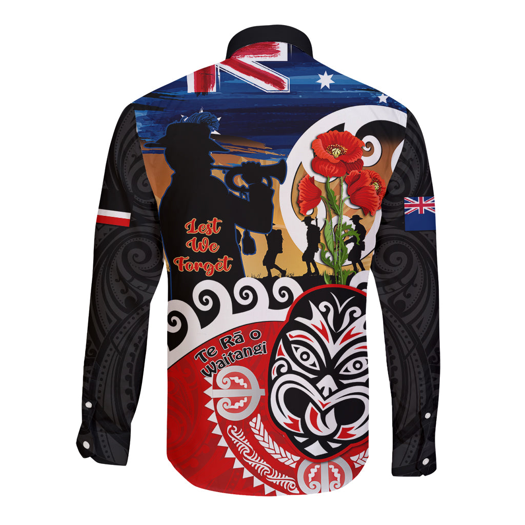 New Zealand Waitangi And ANZAC Day Long Sleeve Button Shirt Aotearoa Maori Tiki With Last Post