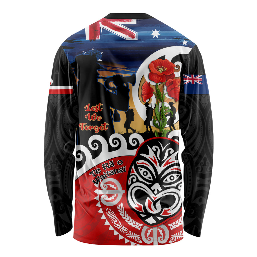 New Zealand Waitangi And ANZAC Day Long Sleeve Shirt Aotearoa Maori Tiki With Last Post