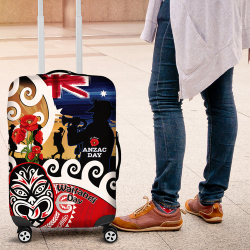 New Zealand Waitangi And ANZAC Day Luggage Cover Aotearoa Maori Tiki With Last Post