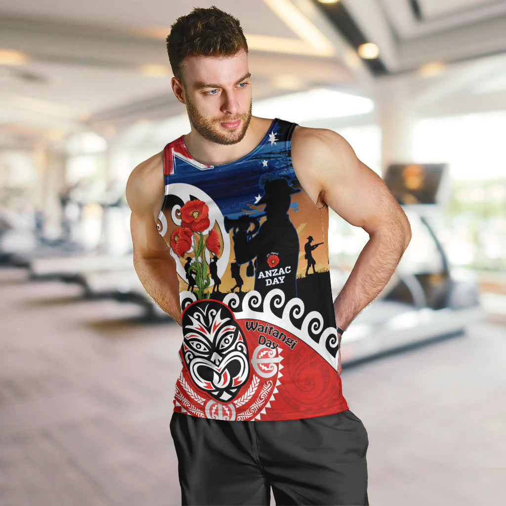 New Zealand Waitangi And ANZAC Day Men Tank Top Aotearoa Maori Tiki With Last Post